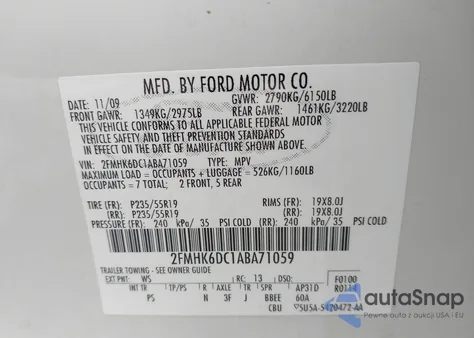 2010 Ford Flex Limited from USA, damaged, VIN 2FMHK6DC1ABA71059